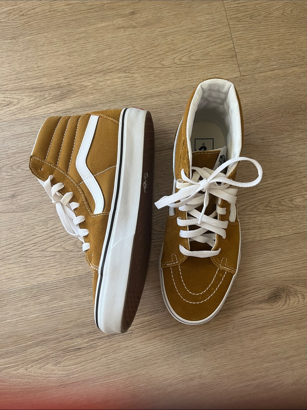 Vans High-Top Sneakers in Mustard Brown with White Accents